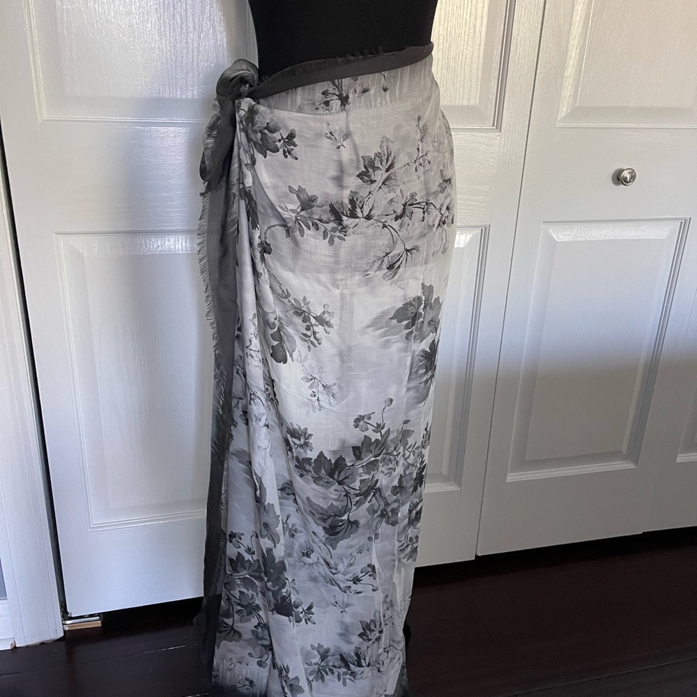 AllSaints Elegant Black and White Floral Scarf Wrap Cover Up